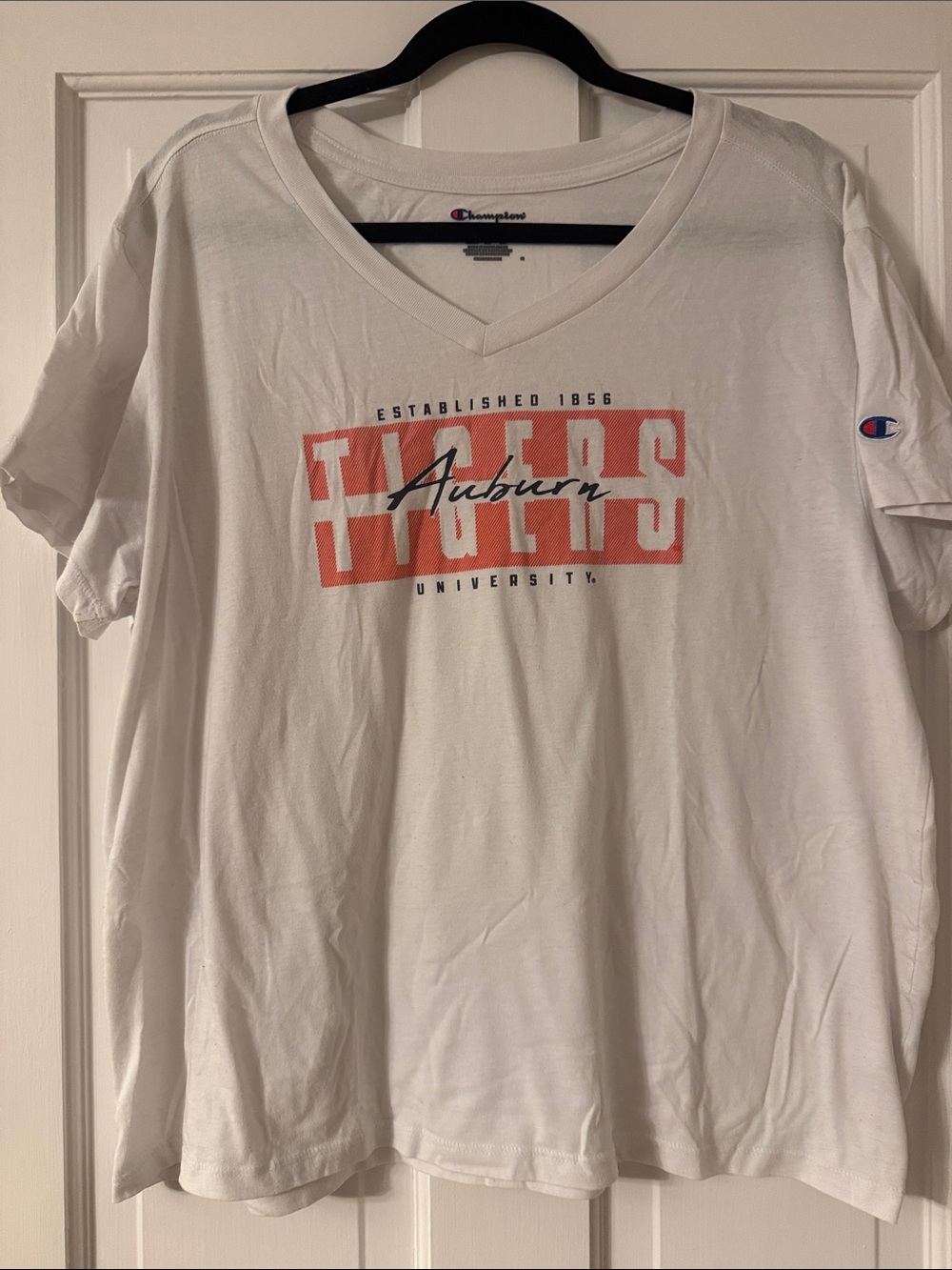 Champion White Auburn Tigers V-Neck Graphic Tee